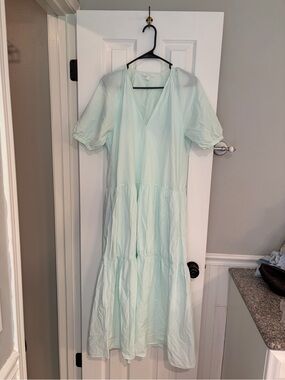 COS Mint Green Tiered V-Neck Cotton Poplin Maxi Dress Size 4